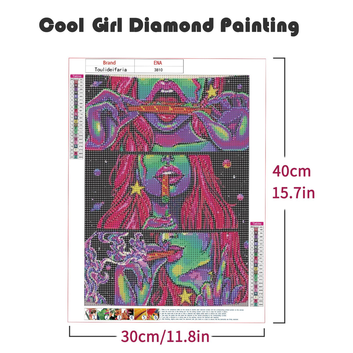 Toulideifaria Diamond Art 5D Diamond Painting Kit Gem Art Kits for Adults Wall Decoration Crafts 12x16inch(Cool Girl) Toulideifaria