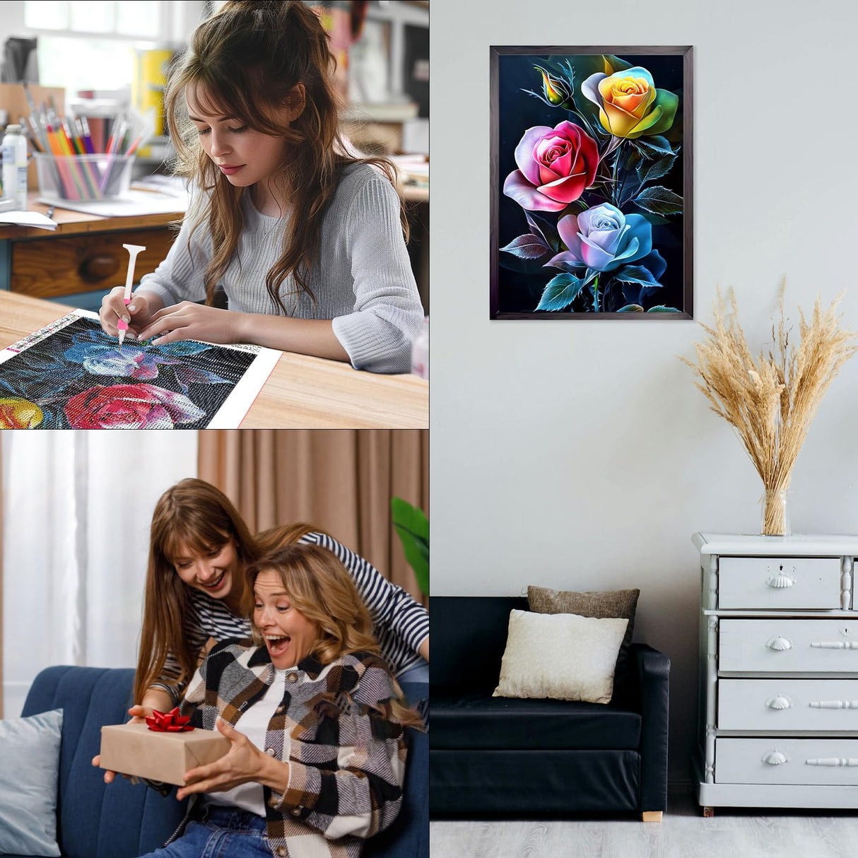 CEOVR Rose Diamond Art Kits for Adults, Flower 5D DIY Full Drill Diamond Painting Dots Gem Art, Adult Crafts Kits Arts and Crafts, Wall Decor for Home Office 12x16in CEOVR