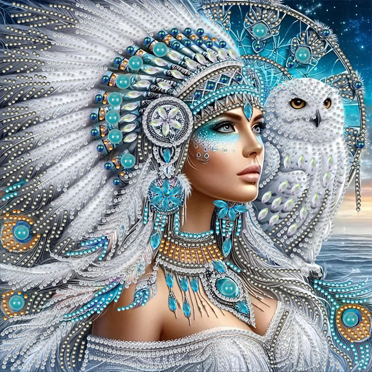SuuTang Special Shape Diamond Art Kits for Adults Beginners, Native Indian 5D Diamond Painting Kits for Animals Owl, DIY Crystal Rhinestones Gem Art, Home Wall Decor Gift, 12x12in SuuTang