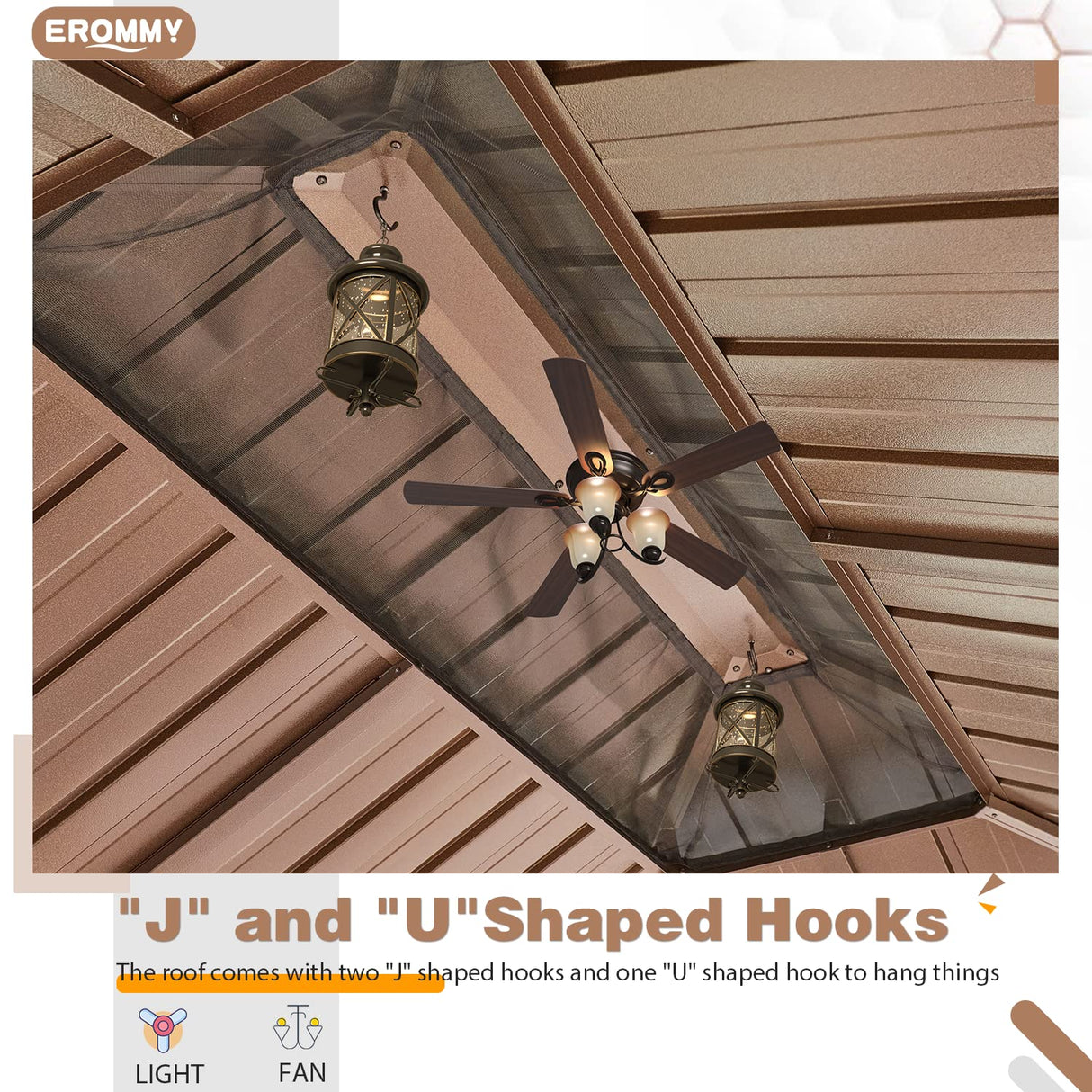 EROMMY 10'x13' Hardtop Gazebo Double Roof Galvanized Steel Canopy Outdoor Aluminum Frame Permanent Metal Pavilion with Netting and Curtains for Patio Backyard Deck and Lawns EROMMY