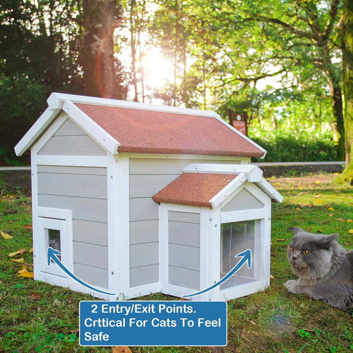 Luyitton Feral Cat House for Outdoor Cat Enclosure Winter Double Rooms Weatherproof with Openable Roof luyitton