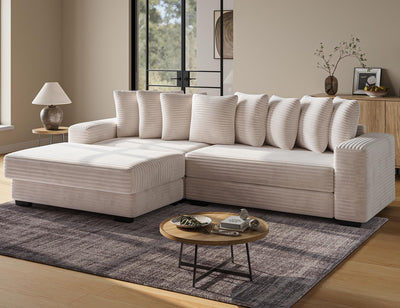 ohllob 110" Modular Sectional Sofa, L Shaped Couch with Chaise Lounge, Fluffy Corduroy Cloud Couch with Deep Seat for Living Room (Beige)