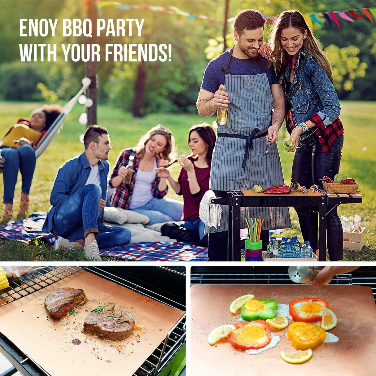 LOOCH Copper Grill Mat Set of 5 - Non-Stick BBQ Outdoor Grill & Baking Mats - Reusable and Easy to Clean - Works on Gas, Charcoal, Electric Grill and More - 15.75 x 13 Inch LOOCH