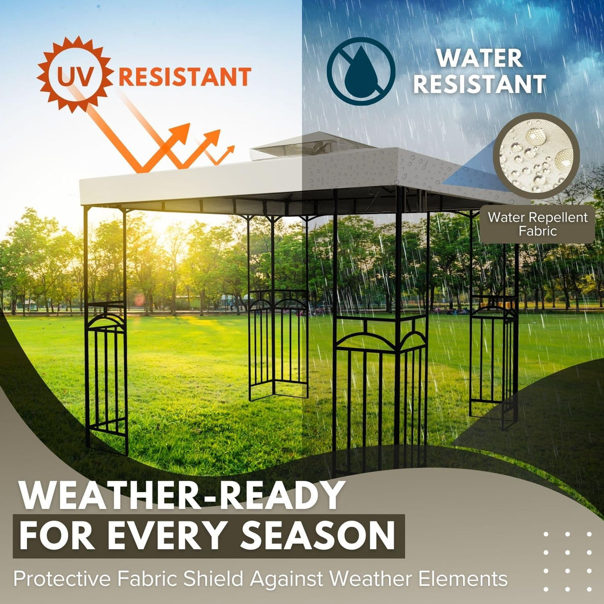 Flexzion 12' x 12' Gazebo Canopy Top Replacement Cover (Ivory) - Dual Tier Up Tent Accessory with Plain Edge Polyester UV30 Protection Water Resistant for Outdoor Patio Backyard Garden Lawn Sun Shade Flexzion