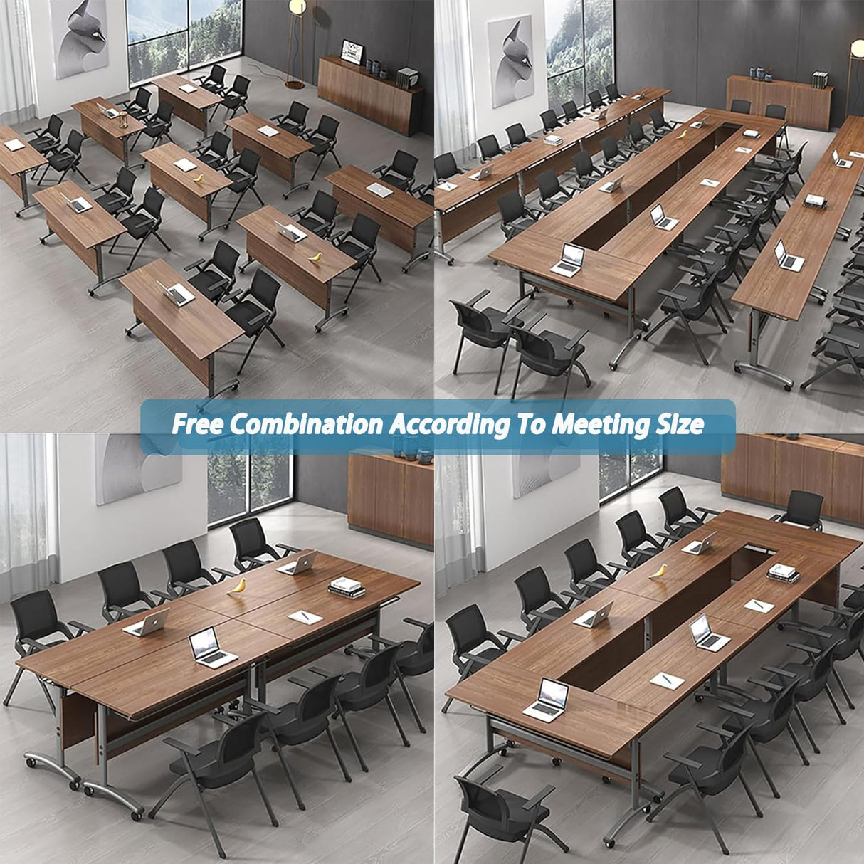 Conference Room Table, 6 Pack Conference Table Commercial Folding Table, Business Style Flip Top Mobile Training Table Rolling Seminar Meeting Table with Caster Wheels, Boardroom table(6PCS 160*60*75) bbyekctc