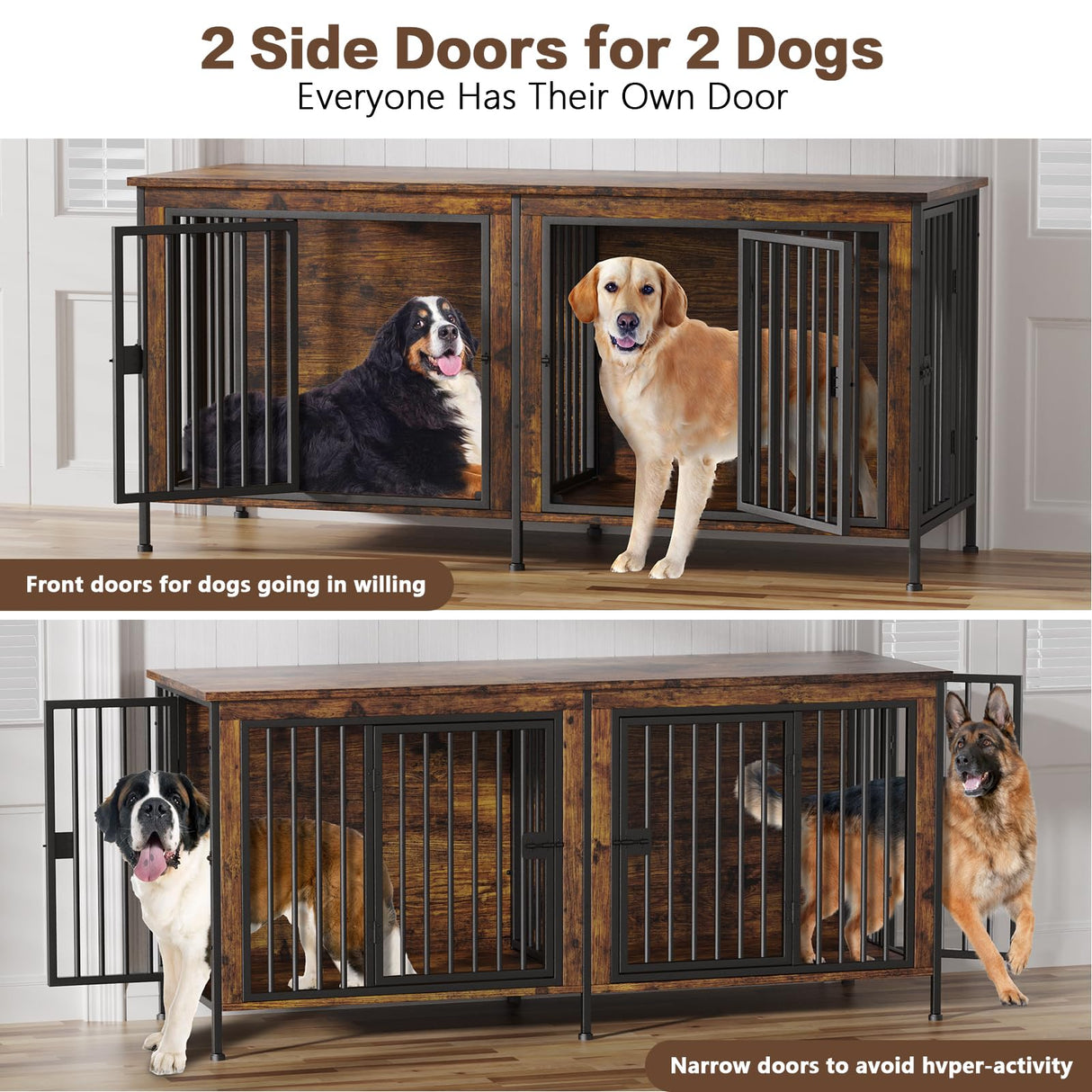 EasyCom 78 Inch Dog Cage Furniture for 2 Dogs, Extra Large Double Dog Crate Furniture Large Breed, XXL Thick Wooden Dog Crate Furniture TV Stand, Sturdy Dog Kennel Furniture Dog Crate with Divider EasyCom