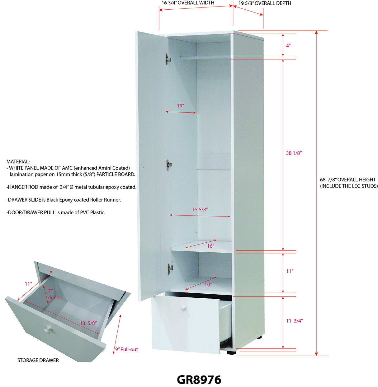 Kings Brand Furniture - Corry Wardrobe Armoire Storage Closet, White Kings Brand Furniture