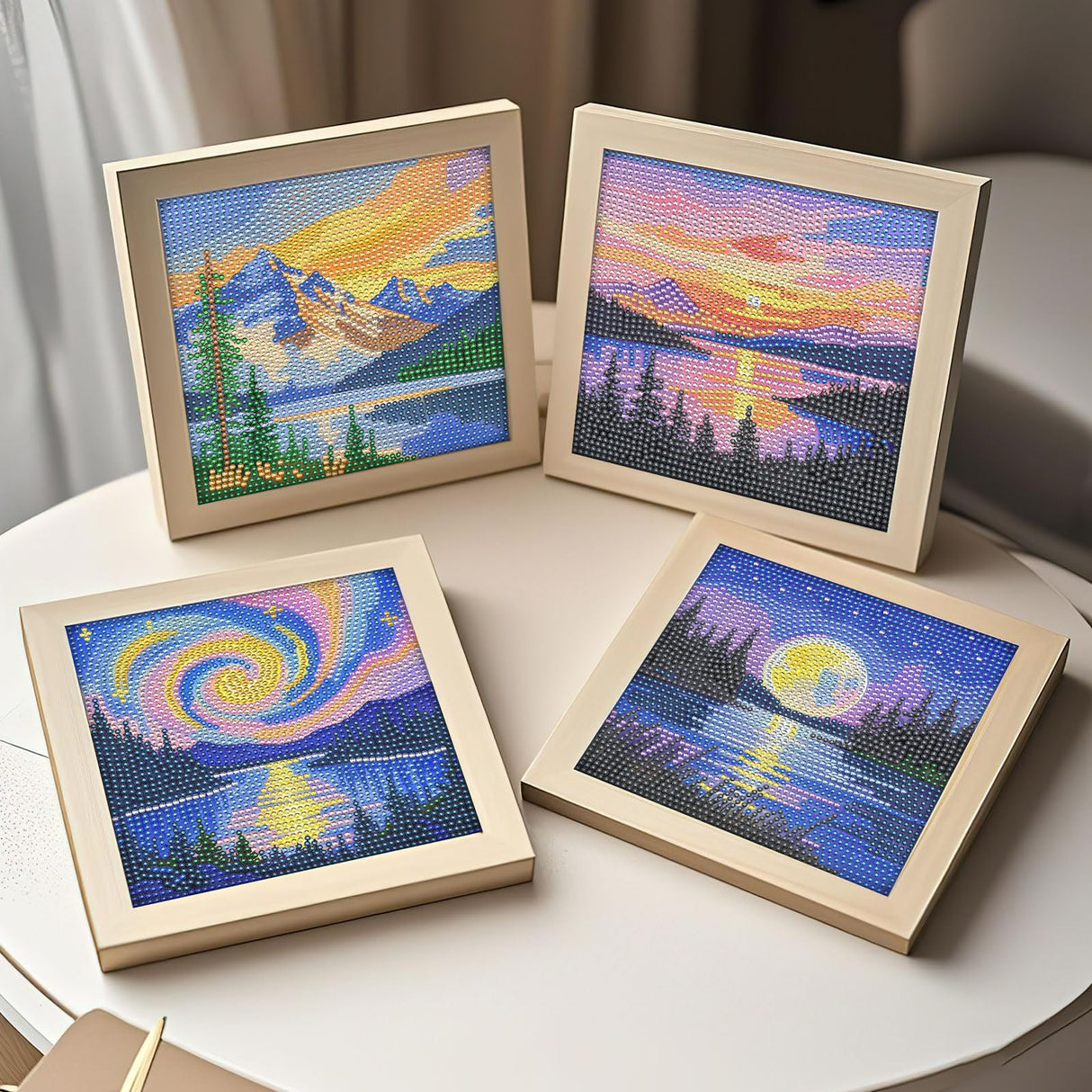 UPINS 4 Pack Diamond Art Paintings,6 x 6 Inch Landscape Paint by Numbers Kits Mountain Moon Lake Diamond Art Kits for Adults Kids Beginners 5D Art Paintings for Home Wall Decor Gifts UPINS