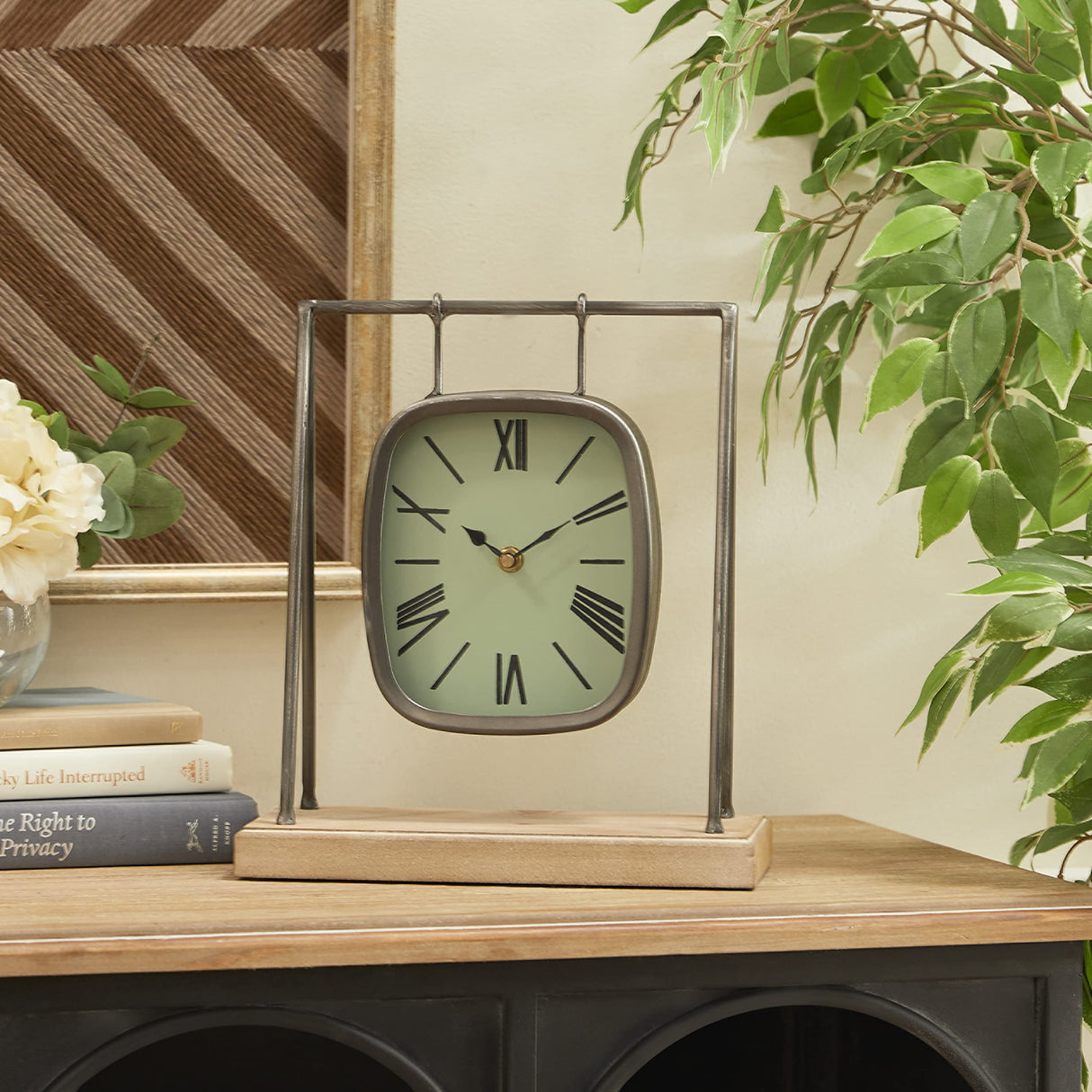 Deco 79 Wood Pendulum Clock with Wood Base, 10" x 5" x 12", Gray Deco 79