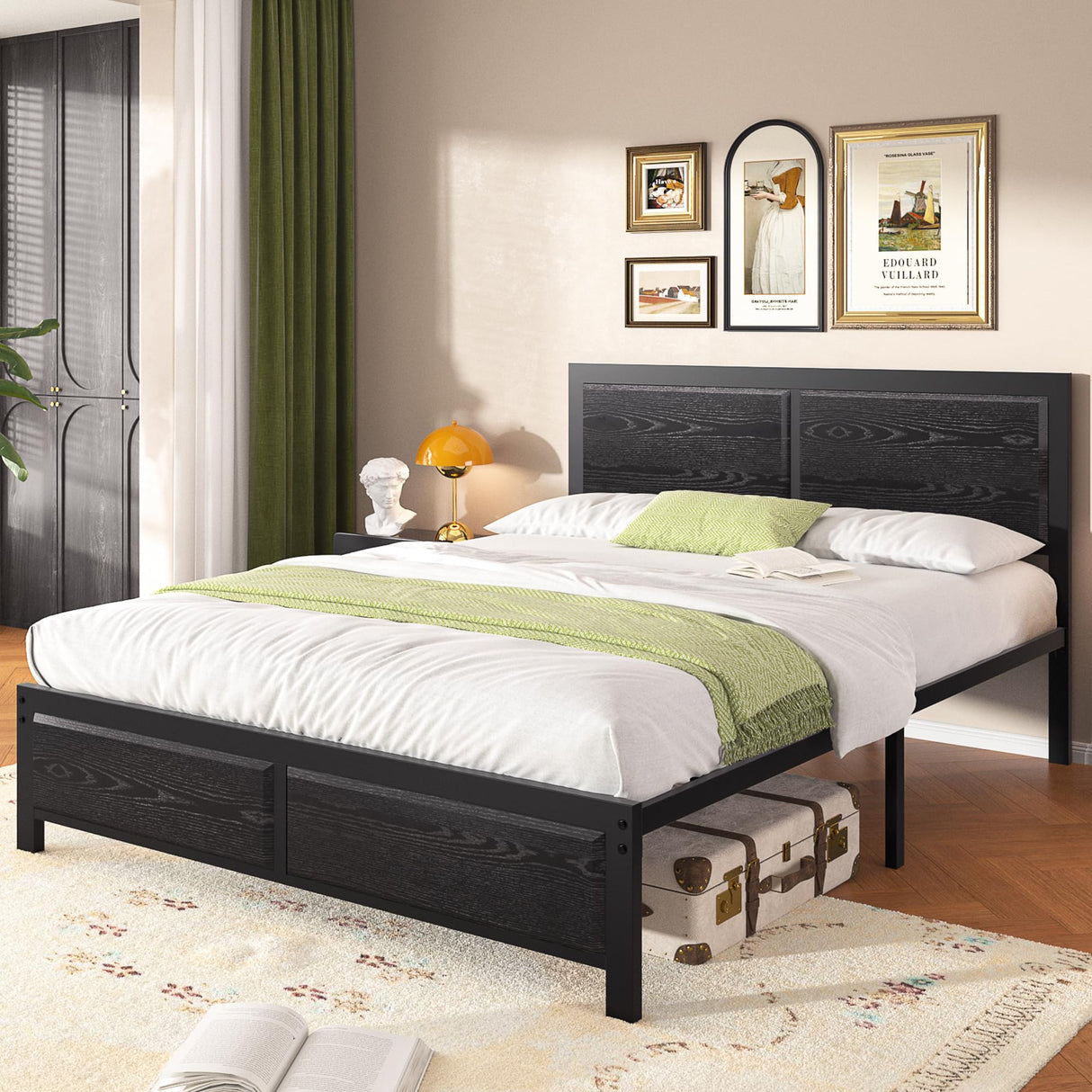 VECELO Full Size Bed Frame with Black Wood Headboard and Footboard, 14 Inch Platform Mattress Foundation, No Box Spring Needed, Heavy Duty Support, Easy Assembly VECELO