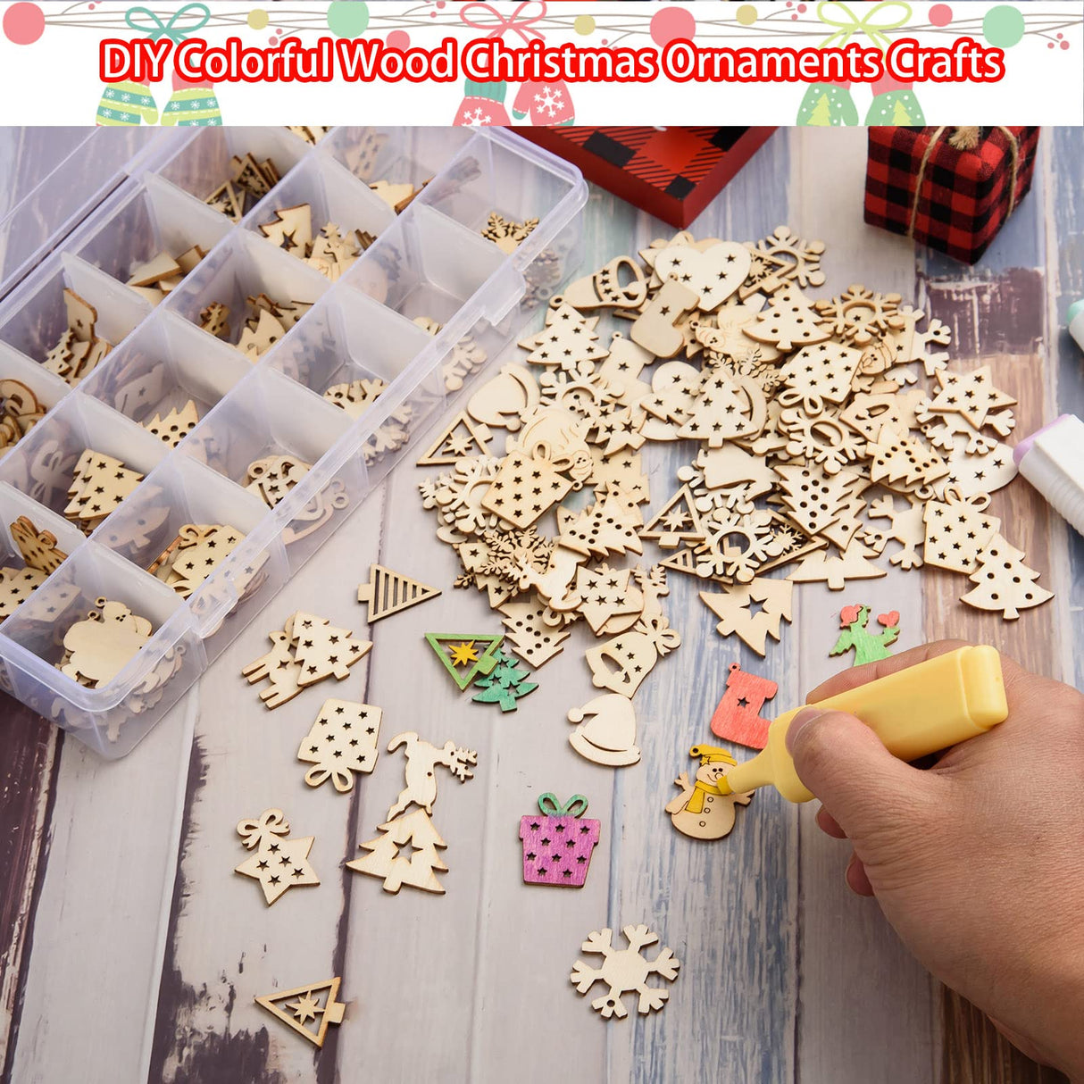 300 Pieces Unfinished Mini Wooden Christmas Ornaments DIY Wooden Christmas Ornaments Mini Blank Wood Slice Cutout Christmas Craft for Holiday Winter Xmas Tree Hanging Decoration DIY Craft,30 Styles AWIZOM