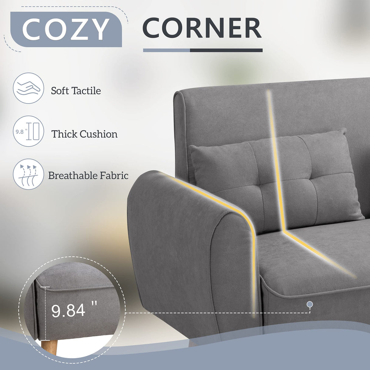 Shintenchi Small Modern Loveseat Couch Sofa, Mid Century Fabric Upholstered 2-Seat Sofa Couch Love Seats Furniture for Small Space,Living Room,Studio,Apartment with 2 Pillows,Light Grey Shintenchi