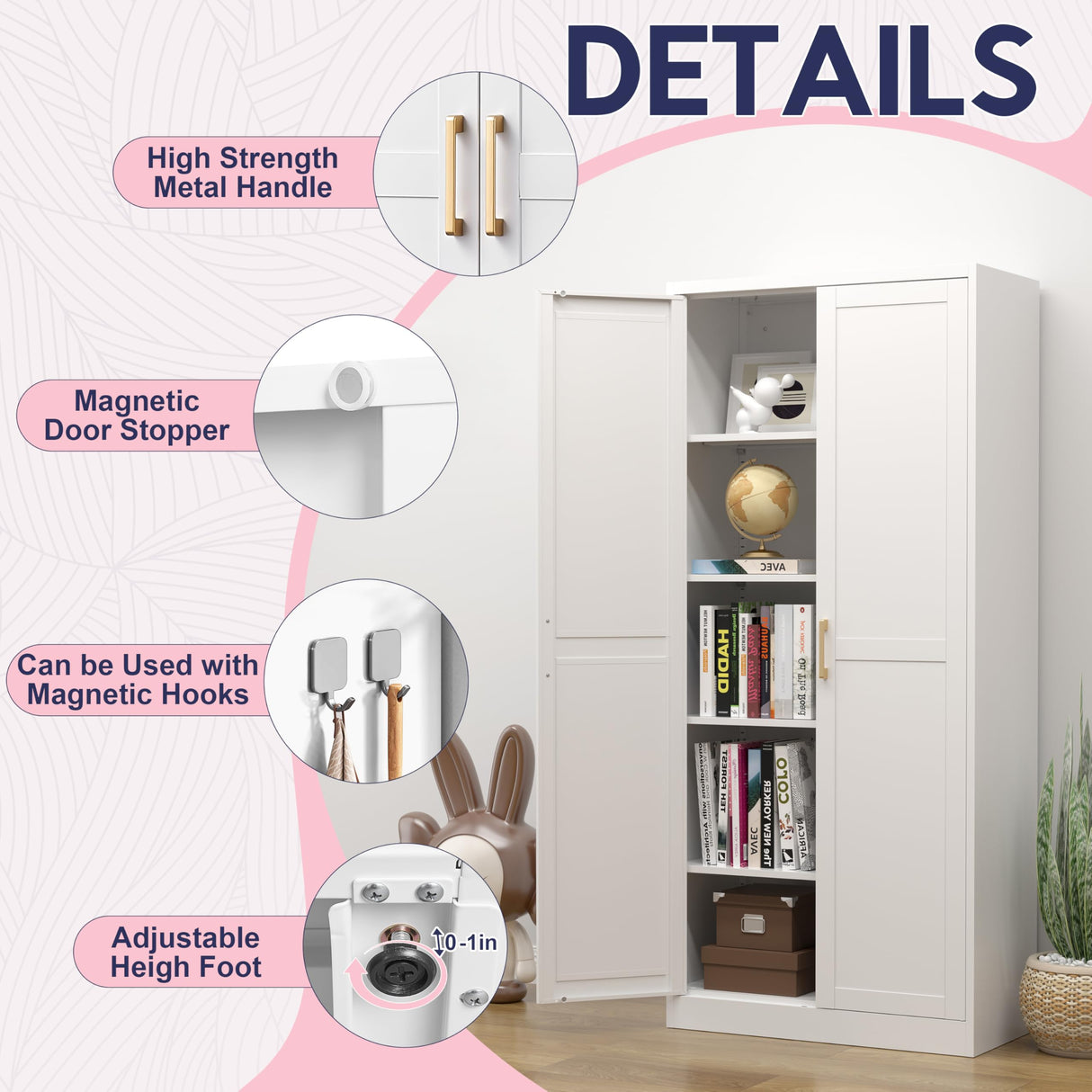 UNICOLY 71" White Storage Cabinet, Metal Pantry Cabinet, Kitchen Pantry Storage Cabinet with Doors and 4 Shelves, Cabinet for Laundry Room, Living Room, Bathroom, Dinning Room. UNICOLY