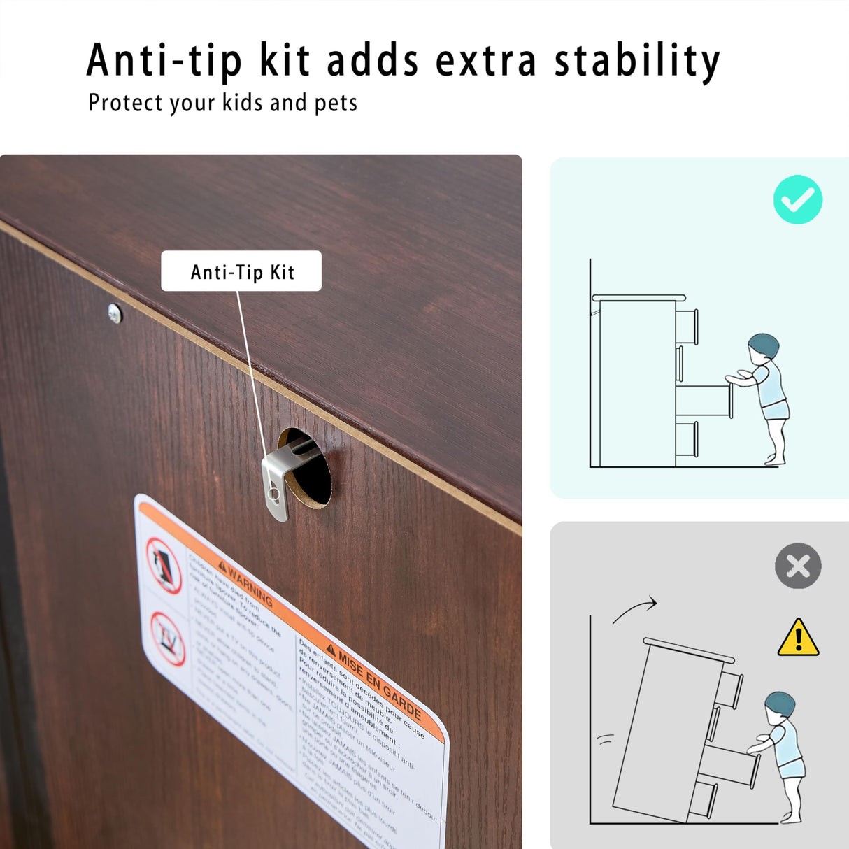 SOOWERY Dresser for Bedroom, Farmhouse Dresser with 2 Wooden Drawers and Storage Cabinets, 71 Inches Tall Chest of Drawers for Bedroom, Living Room, Hallway, Dark Cherry SOOWERY