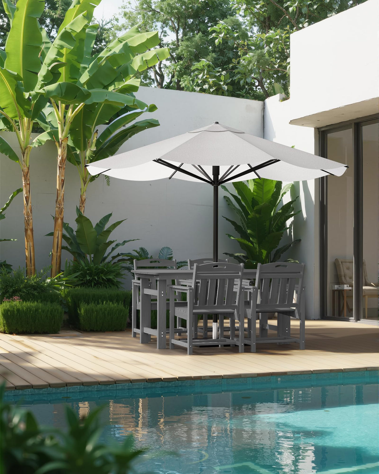 SUUNYN HDPE Outdoor Patio Dining Set with Table & 4 Chairs, All-Weather 5-Piece Outdoor Table and Chairs, 2" Umbrella Hole, Patio Furniture for Garden, Backyard, Deck | Grey SUUNYN