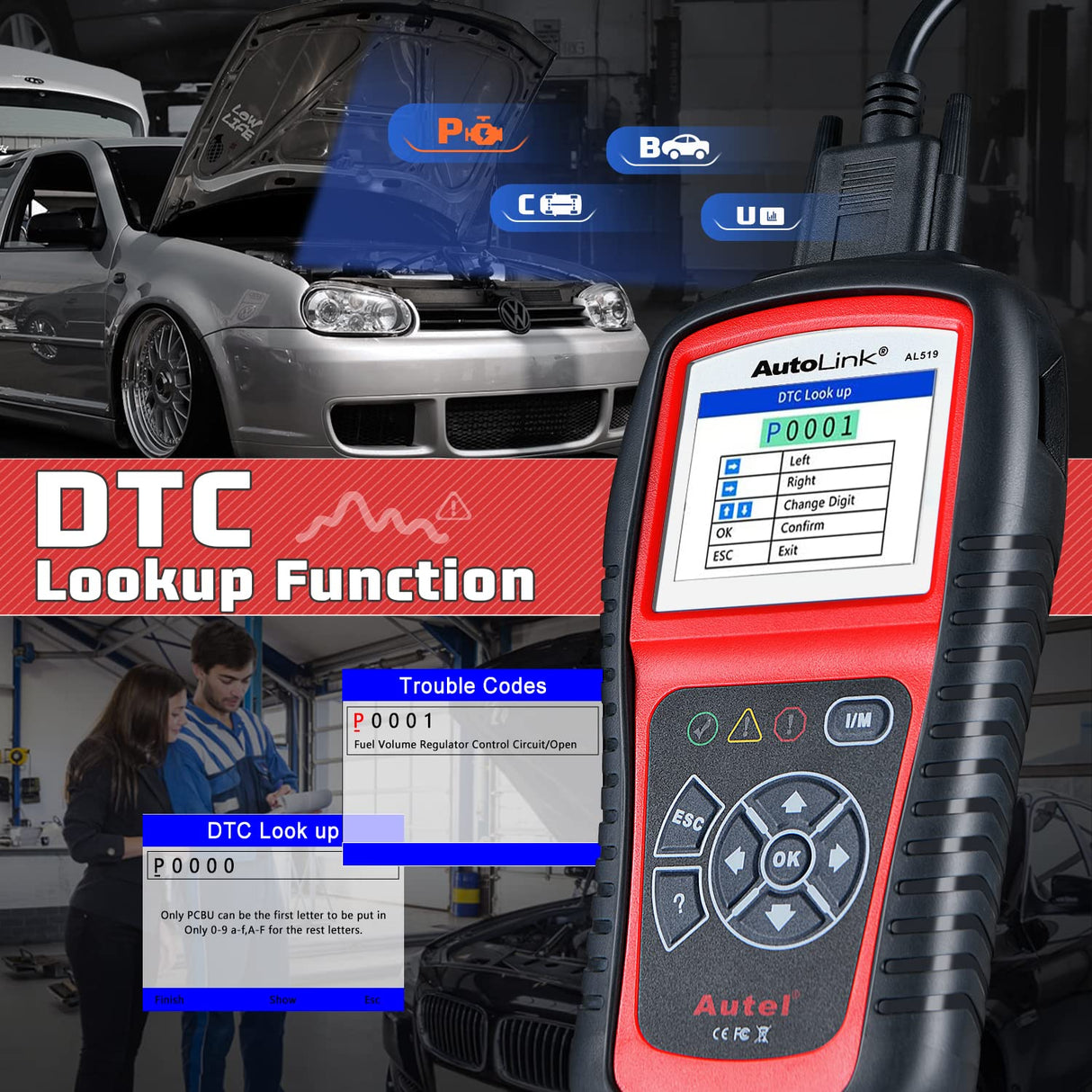 Autel AutoLink AL519 OBD2 Scanner Enhanced Mode 6 Car Diagnostic Tool Check Engine Code Reader CAN Scan Tool, Advanced Ver. of AL319 Autel