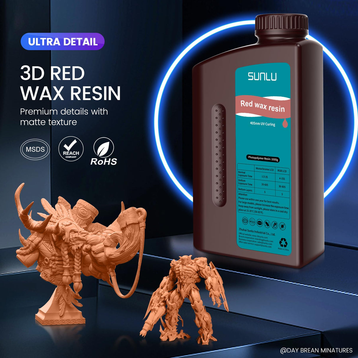 SUNLU 10K Red Wax 3D Printer Resin, Detail 3D Printing, High Precision, Fit Most LCD Printer, 2000G Red Wax Resin SUNLU