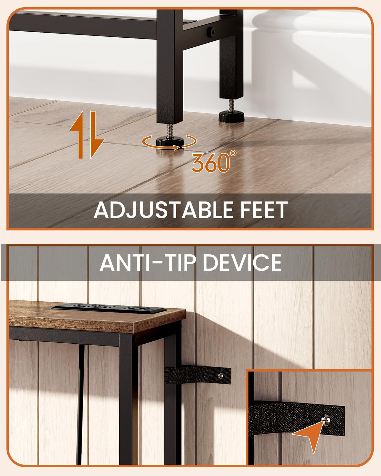 CHOEZON 70.9" Narrow Console Table with Power Outlet 7.1" Skinny Sofa Table, Long Behind Couch Table with Charging Station, Entryway Table for Hallway, Living Room Rustic Brown and Black TXG18UBF CHOEZON