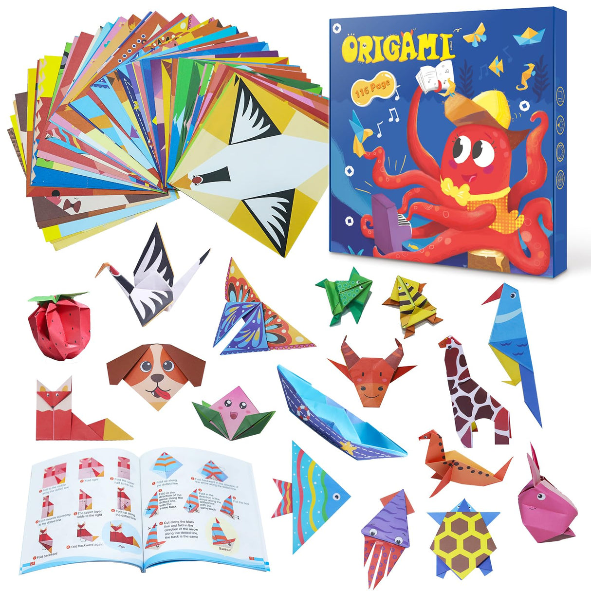 NISCHA Origami Kit for Kids Ages 8-12, 116 Sheets Paper with 54 Patterns & Guiding Book, Art and Craft Gifts for Birthdays, Christmas, Travel NISCHA