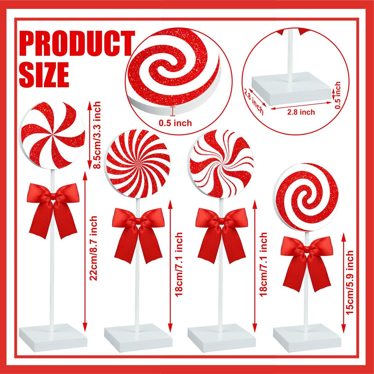 Christmas Wood Tabletop Decor Candy Standing Wooden Table Sign Red Christmas Tiered Tray Decor Rustic Christmas Candy Centerpieces for Xmas Holiday Party Home Kitchen Decor, 4 Pcs Augisteen