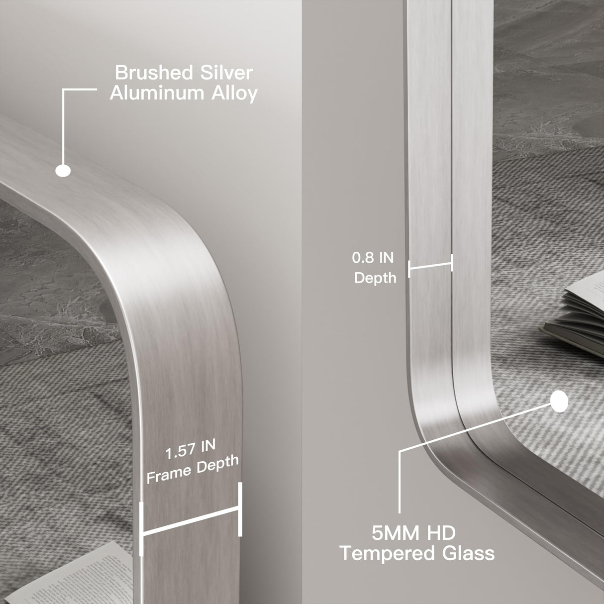 Yamazakura Silver Bathroom Mirror for Wall, 55x36 Inch Silver Framed Bathroom Vanity Mirror for Farmhouse Living Room Bedroom, Anti-Rust, Tempered Glass, Horizontal/Vertical Yamazakura