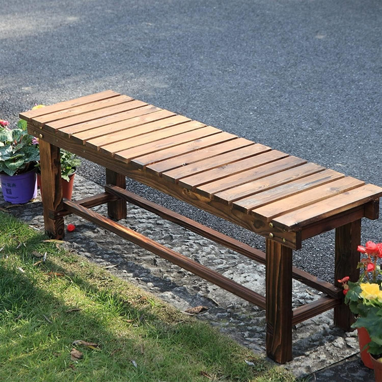 YangAera Outdoor Garden Benches Weatherproof Patio Bench Two-Person Seat Backless Bench Wood Bench with Slatted High Temperature Bench for Front Porch Backyard (Upgraded to Prevent Fading) 90cm Bench YangAera