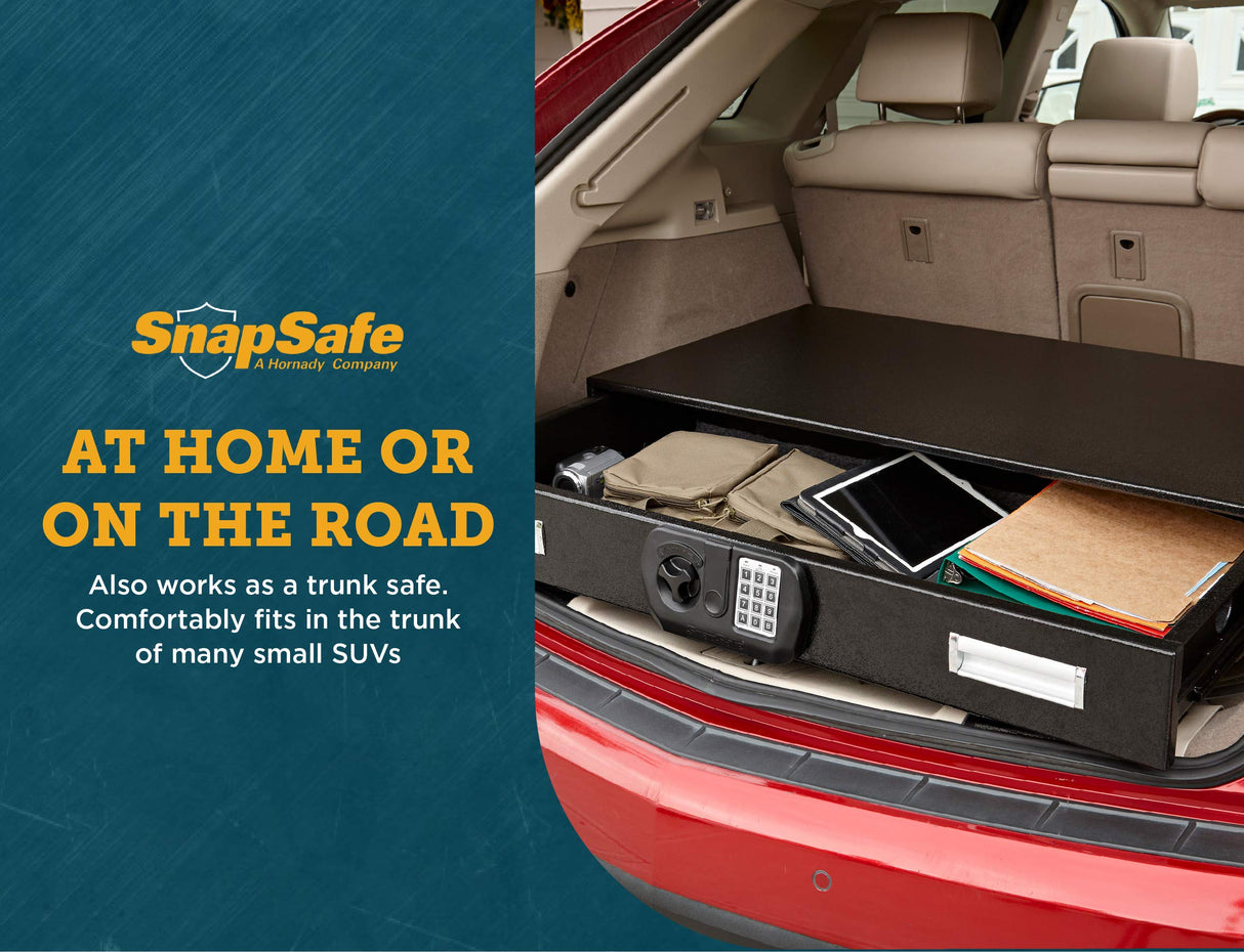 SnapSafe Under Bed Safe, Large – Under Bed Gun Safe for Firearms, Ammunition and Valuables – Fits in Trunk of Small SUVs – Easy Access, Out of Sight, Space Saving – Black, 40 x 6 x 22 Inches SnapSafe