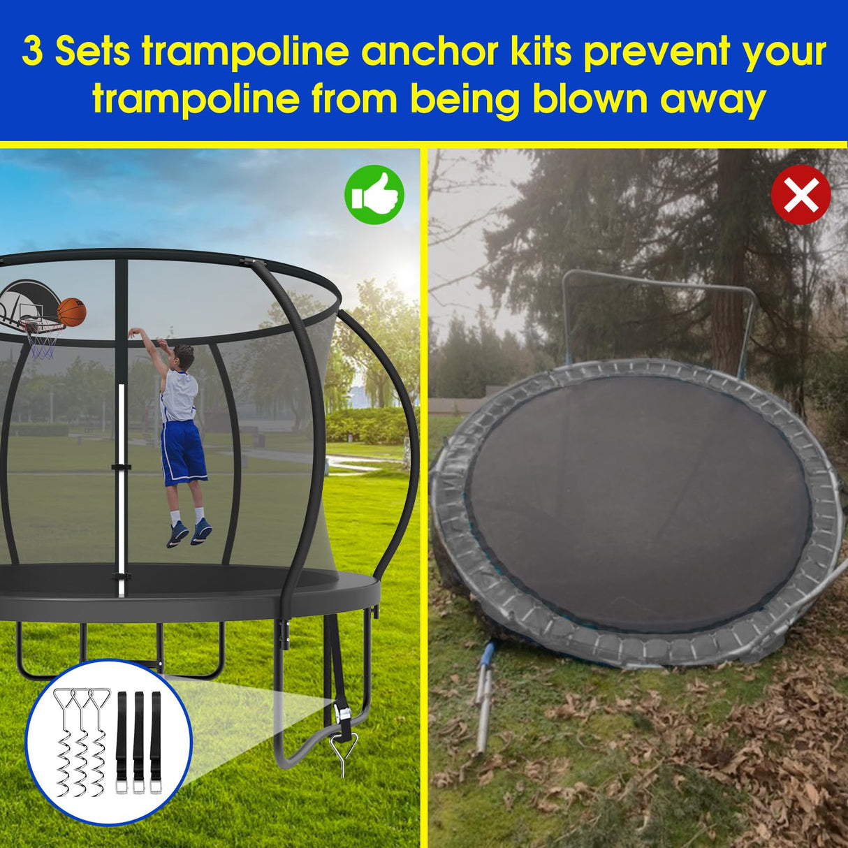 SKYUP 2025 Upgraded 8 10 12 14 15 16 FT 1500lbs Tranpoline for Kids and Adults with Light+Sprinkler+Socks, Recreational Tranpoline with Basketball Hoop, Ladder, ASTM Approved Tranpoline for 7-10 Kids SKYUP