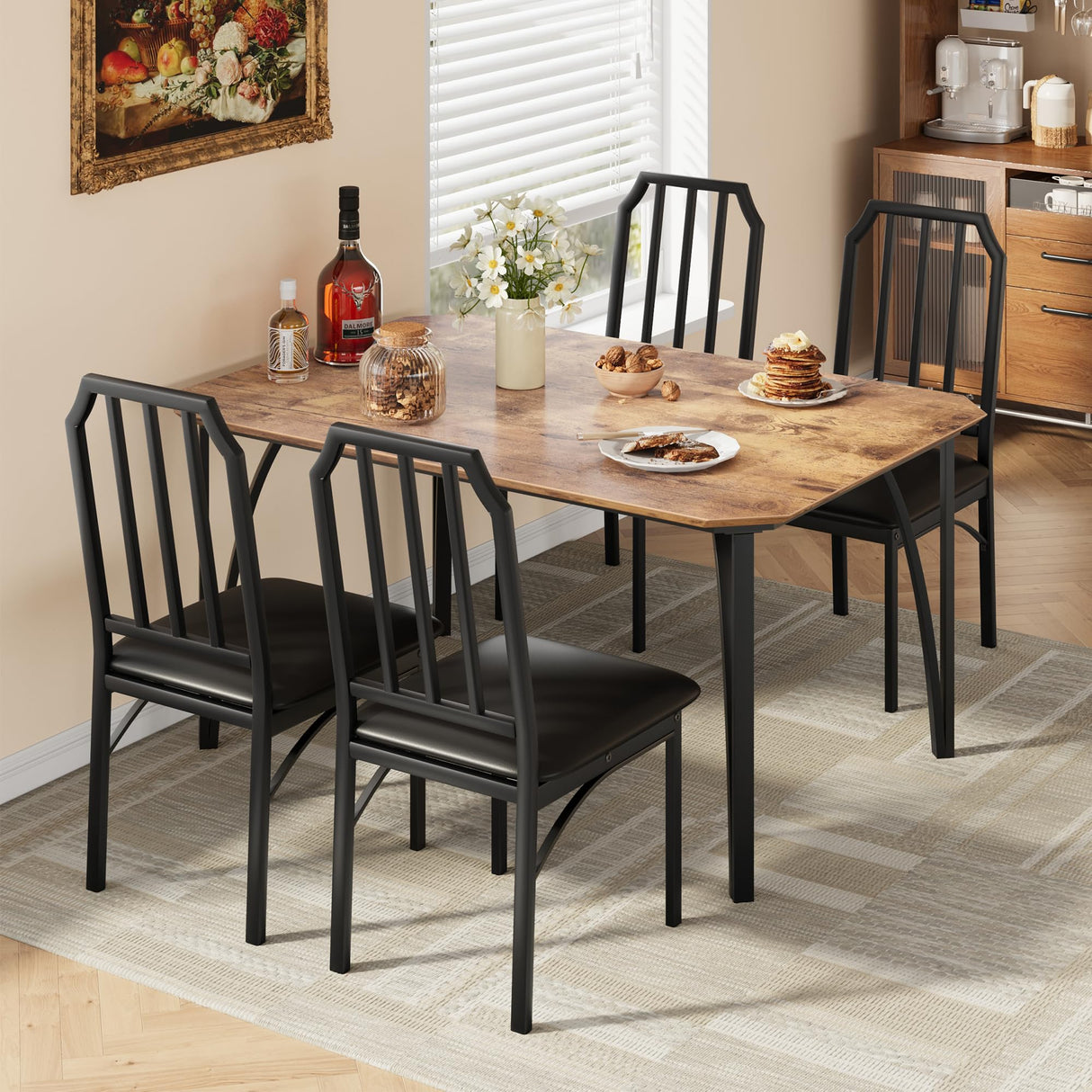 GAOMON Dining Table Set for 4, Kitchen Table and Chairs for 4 with with Chamfer Design, 5 Piece Dining Room Table Set with Cushion Seats for Small Space, Home Kitchen, Apartment-Rustic Brown GAOMON