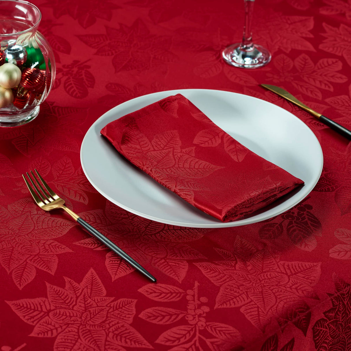 Kadut Christmas Tablecloth, Poinsettia Leaf Red Tablecloth (60 x 102 Inch) for 6 Foot Rectangle Tables, Heavy Duty Fabric, Table Cloth for Harvest, Xmas Holiday, Winter, and Parties Table Cover Kadut