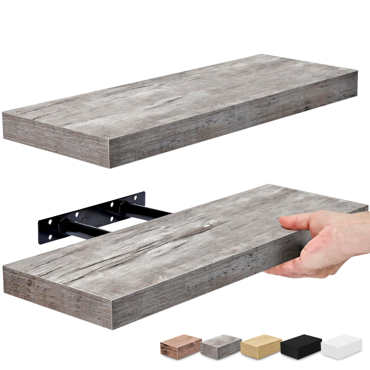 Sorbus Floating Shelves for Wall, Bathroom Shelves Wall Mounted for Kitchen, Bedroom, Bathroom Storage Over Toilet, Hanging Book Shelf for Wall Home Decor Living Room (Grey, 2 Pack) Sorbus