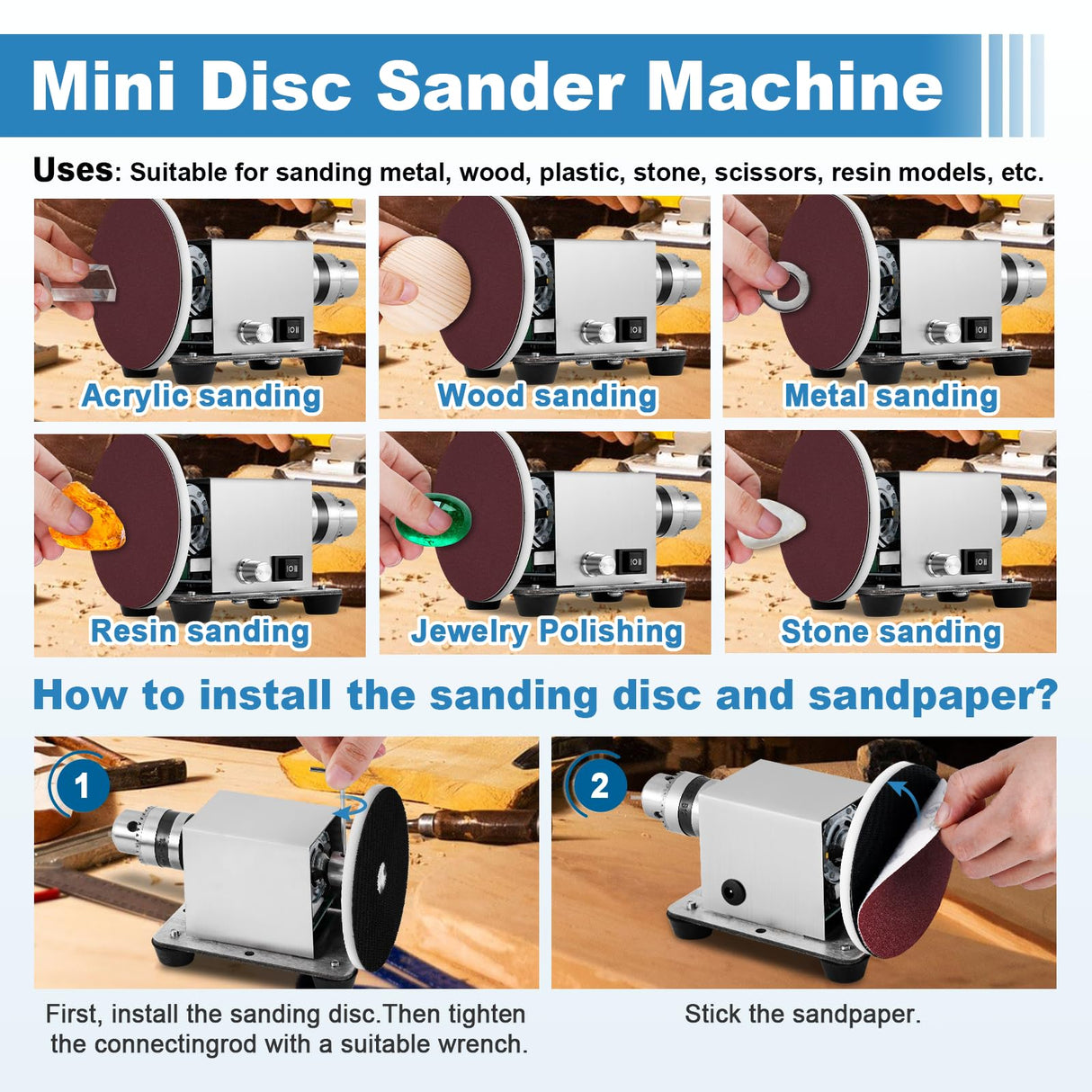 Electric Resin Polishing Machine 120W, Epoxy Resin Sanding and Polishing Kit, Stepless Speed Control, with 20 PCS Sandpapers for Wood, Stone, Plastic, Jewelry Sanding MXBAOHENG