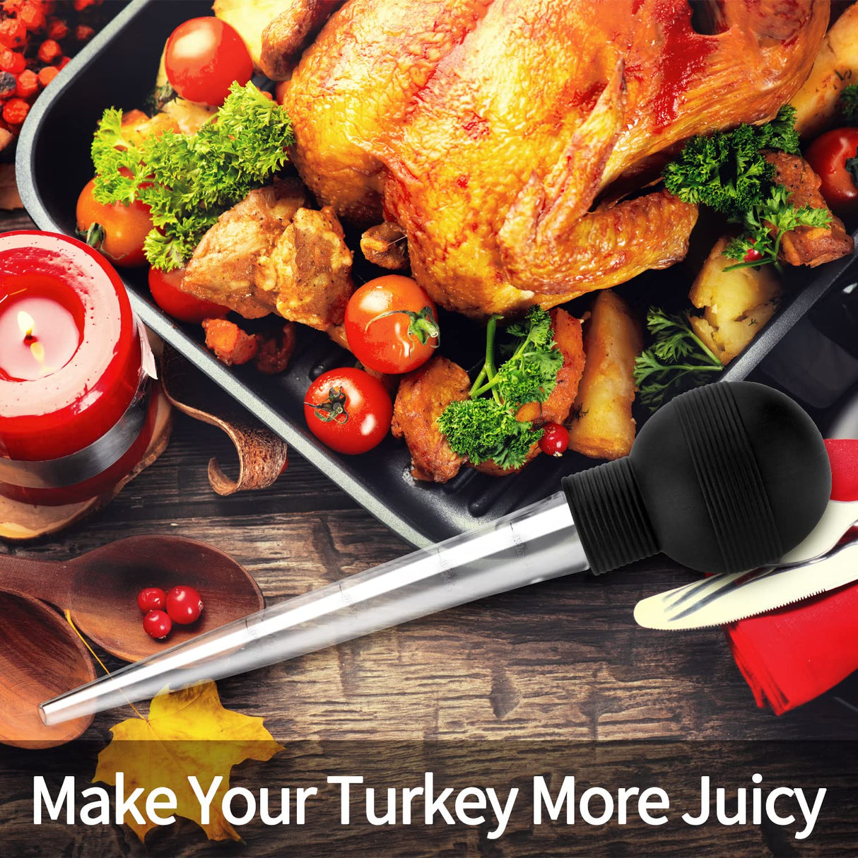 Kendane Turkey Baster With Cleaning Brush, Baster Syringe for Home Baking and Roaster Turkey, Include Detachable Food Grade Bulb with Double Scales for BBQ Grill Baking Kitchen Cooking Kendane