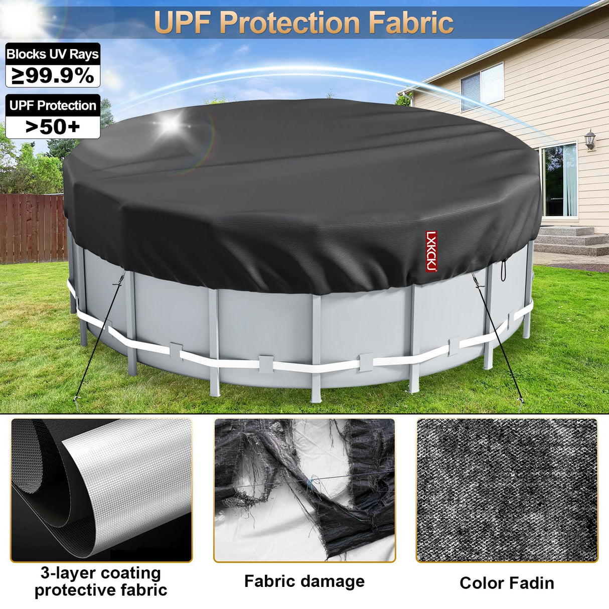 LXKCKJ 21 Ft Round Pool Cover, Winter Covers for Above Ground Pool, Winter Pool Cover Protector with Drawstring Design Increase Stability, PE Tarp Ideal for Waterproof and Dustproof (Black) LXKCKJ