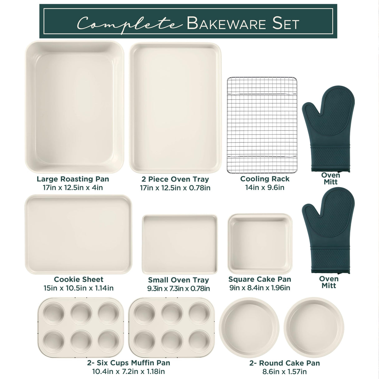 Country Kitchen Nonstick Stackable Bakeware Set - Durable, Easy Release Baking Set, Sage, 13 Pcs Country Kitchen