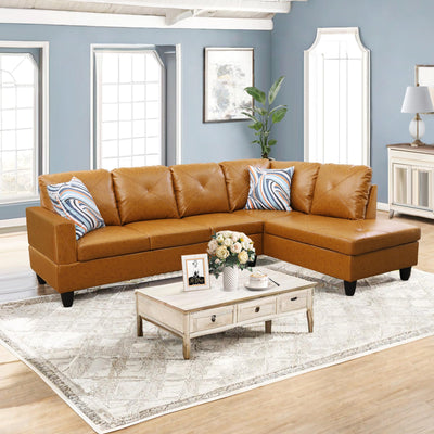 NicBex L Shaped Couch Sectional Couches for Living Room Morden Sofa Couch Faux Leather Futon Sofa Bed with Chaise and Back Cushions for Reception Room and Apartment, Ginger