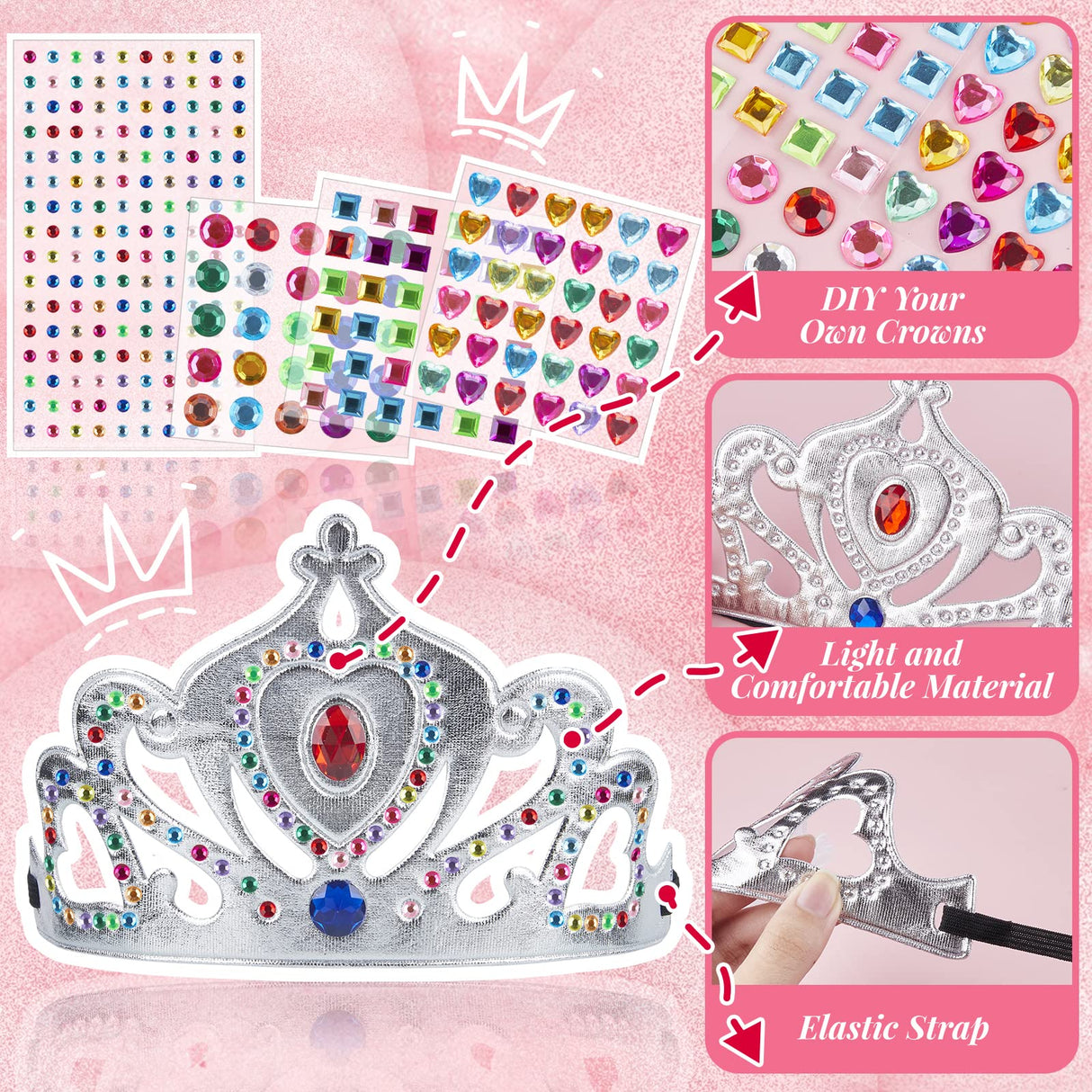 FLMRIOY 17 Pcs Princess Party Crowns Set Kids Party Supplies Tiaras Making Kit with Diamond Stickers for Little Girls Gifts FLMRIOY