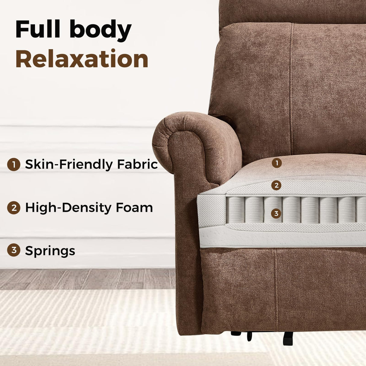 HAOMARKETS Power Lift Recliner Chair with Massage and Heat for Elderly, Electric Recliners with Remote Control,Soft Fabric Upholstered Reclining SingeSofa with Side Pocket for Living Room, Brown HAOMARKETS