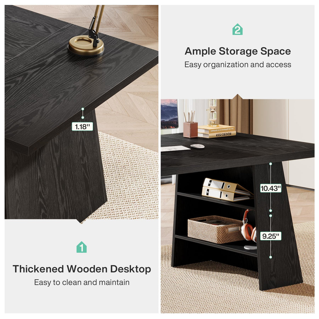 Tribesigns 63-Inch Executive Desk, Modern Large Office Computer Desk with Double Pedestal and Storage Shelves, Simple Writing Conference Table Workstations Business Furniture for Home Office, Black Tribesigns