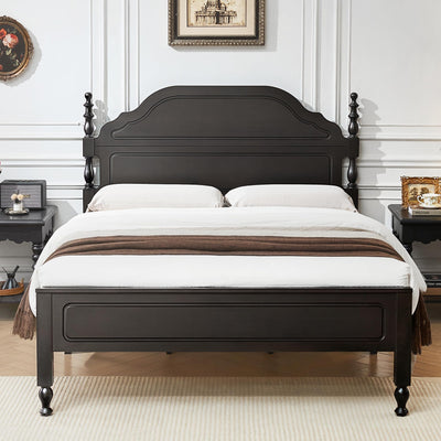 BedsPick Solid Wood Bed Frame Queen Size, Wooden Retro Style Queen Bed Frame with Headboard and Footboard, Heavy Duty Bed Frame with 12 Wood Slats Support,No Box Spring Needed,Noiseless, Dark Brown