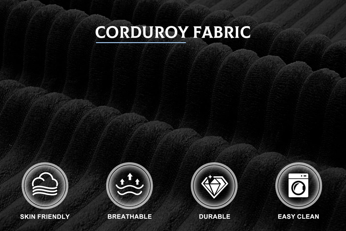 Modular Sectional Couches for Living Room,105" Cloud Couch with L-Shape Chaise,Comfy Sofa Living Room Sofas with Deep Seat,No Assembly L Couch,Corduroy Fabric(Black,L) Homguava