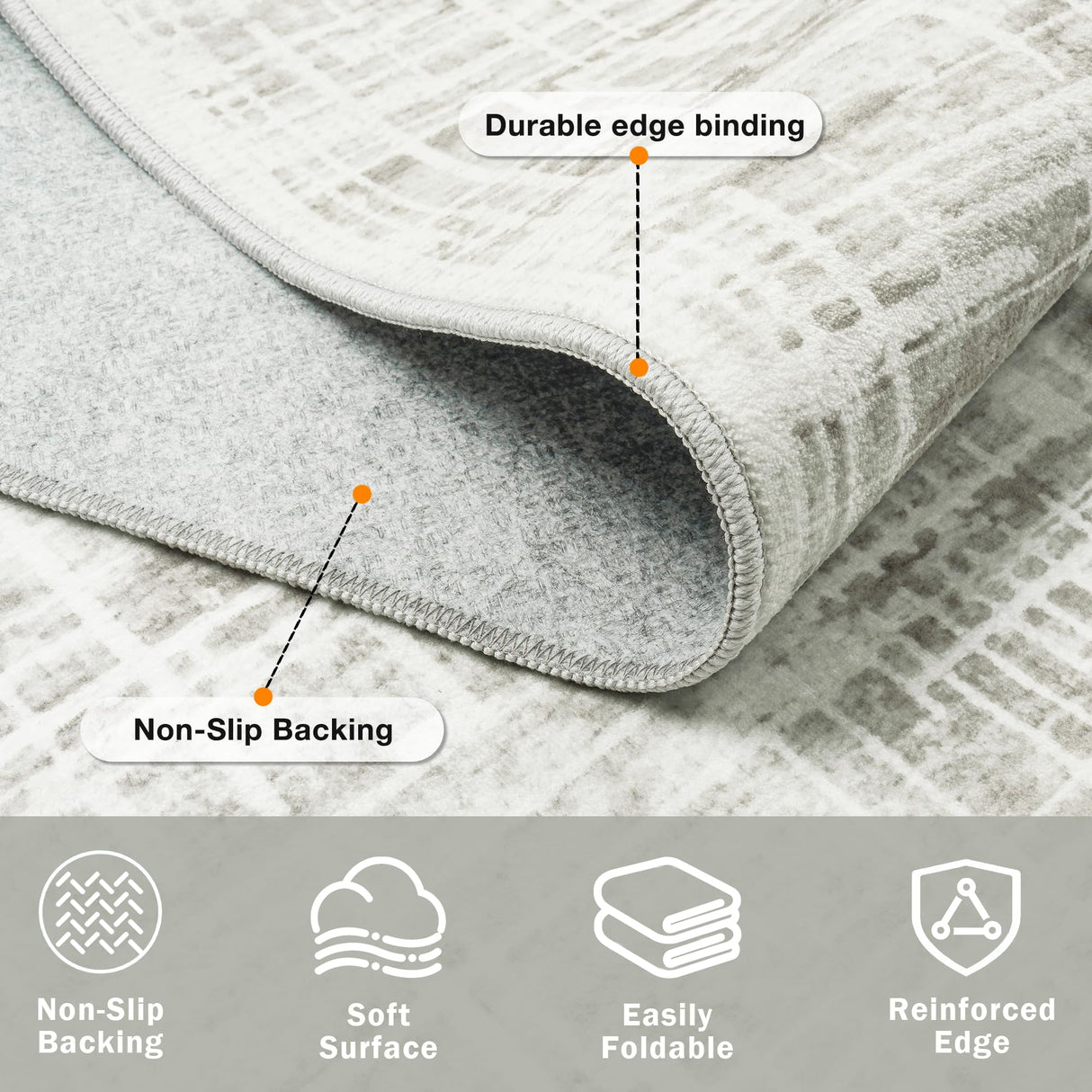 8x10 Area Rugs Washable Rug: Anti-Skid Abstract Modern Living Room Rug Soft Thin Carpets Indoor Floor Non-Shedding Carpet for Bedroom Dining Farmhouse Nursery Home Office (White Gray, 8'x10') Crority