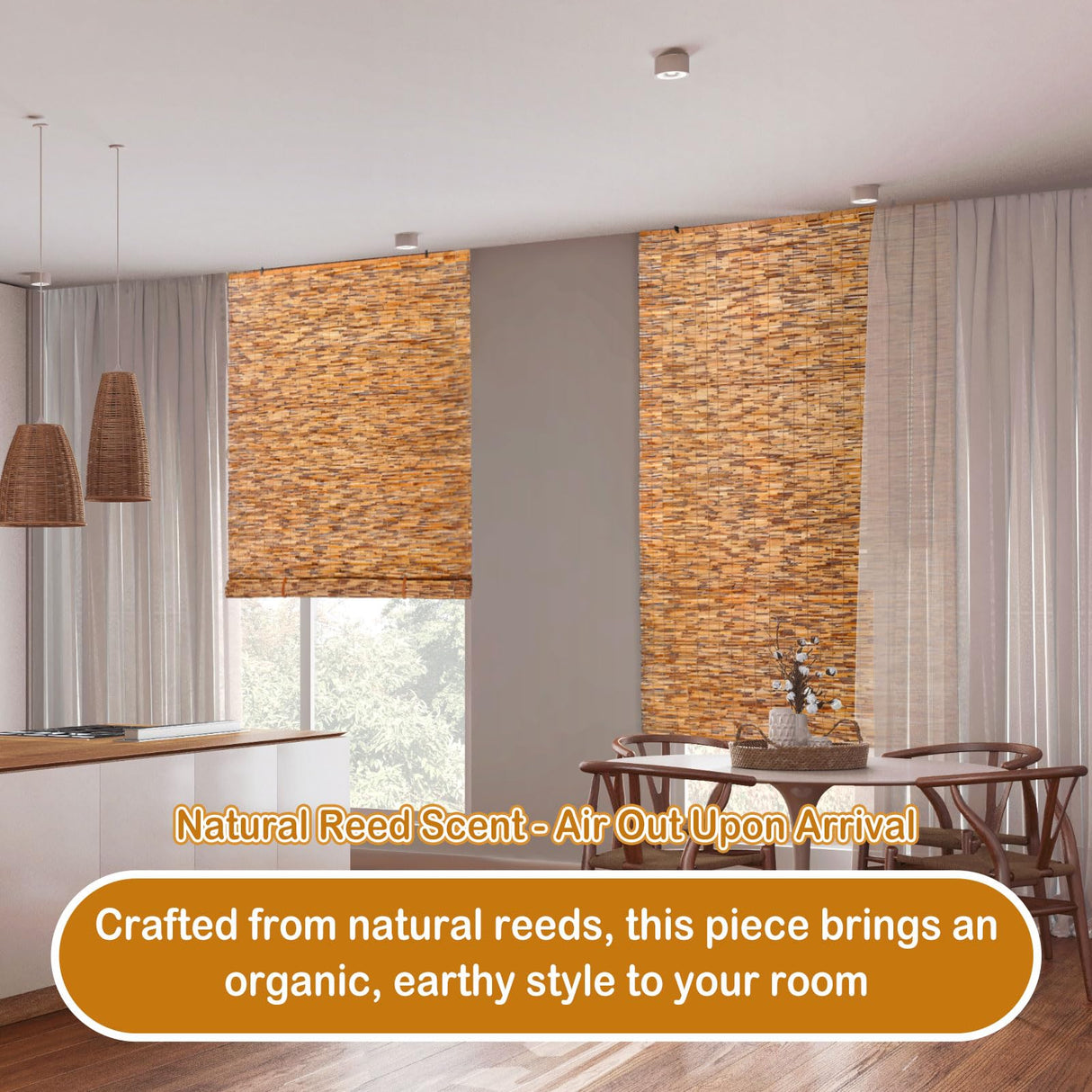 DoubleFill 2 Pcs Bamboo Shades Outdoor Reed Roll Up Blinds 48" W x 72" H Blackout Sunshade Cordless Bamboo Blinds for Home Porch, Patio & Windows Decor Shutters Sunlight Privacy Screen DoubleFill