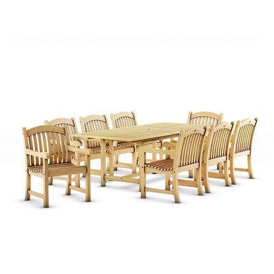 Amazonia Newcastle 9-Piece Outdoor Rectangular Dining Table Set | Certified Teak | Ideal for Patio and Indoors, Light Brown