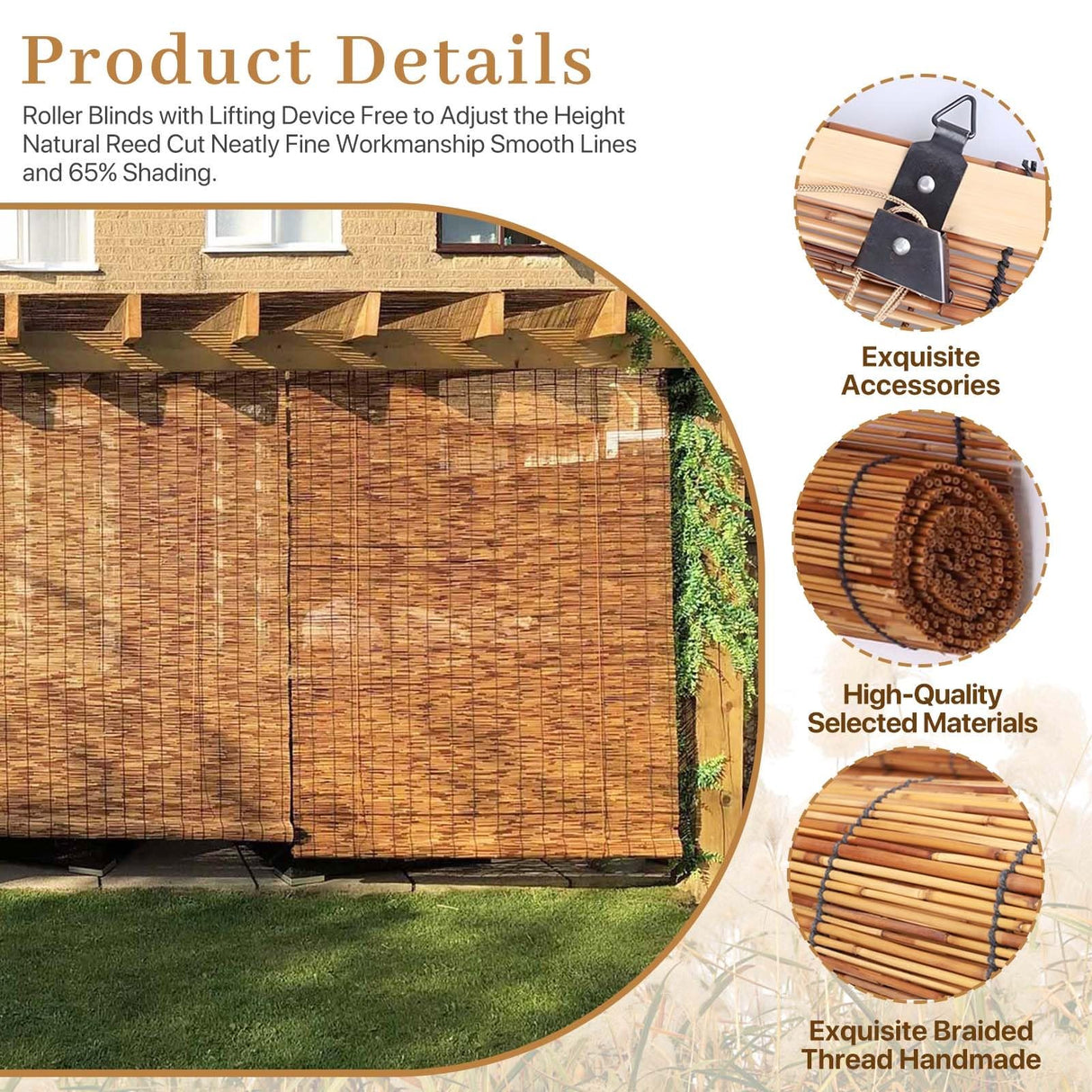 Retro Bamboo Shades 36" 47" 55" 60" 65" 72" 79" Bamboo Roll up Blinds Outdoor Brown Roller Window Shades with Lift Patio Blinds Roll up Shade Waterproof Bamboo Roman Shades for Home Privacy Curtain(W6 KaulaTrinx