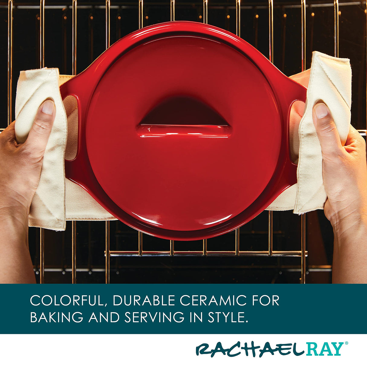 Rachael Ray Solid Glaze Ceramics Casserole Bakers/Baking Dish with Shared Lid Set, 3 Piece, Red Rachael Ray