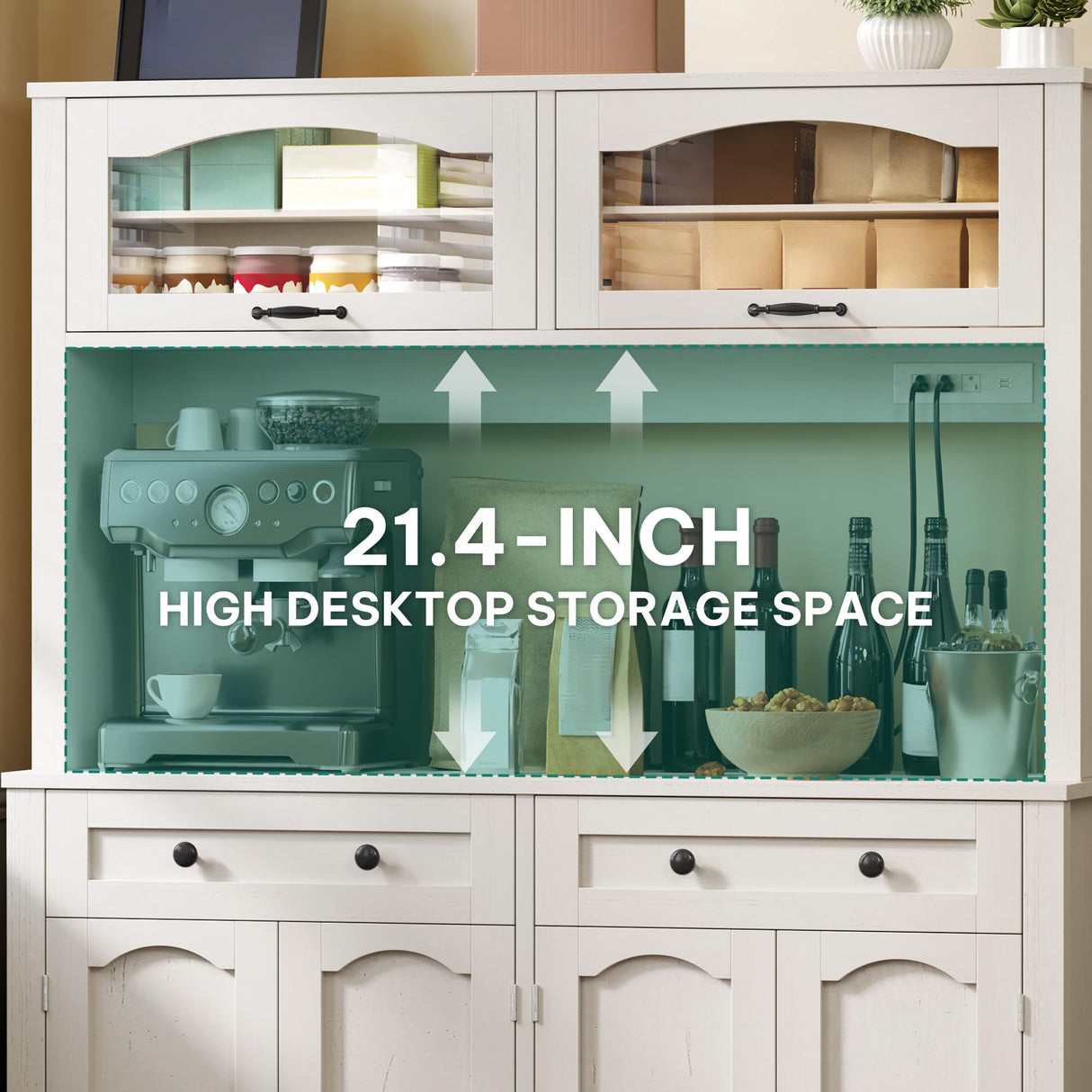 YITAHOME 71" Kitchen Pantry Cabinet with Charging Station, Tall Farmhouse Kitchen Hutch Cabinets with Microwave Stand and Storage, Buffet Pantry Cupboard with Countertop for Dining Room, White YITAHOME