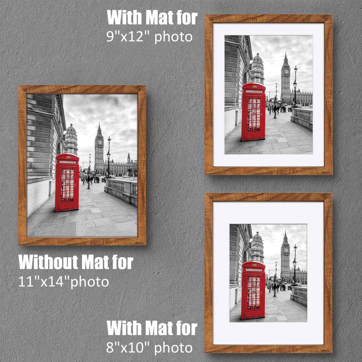 11x14 Picture Frame Solid Wood Display 8x10 Picture Frame or 9x12 with Mat or 11x14 Frame without Mat - Photo Frame 11x14 inch with 2 Mats for Wall Mounting or Table Top Tiblue