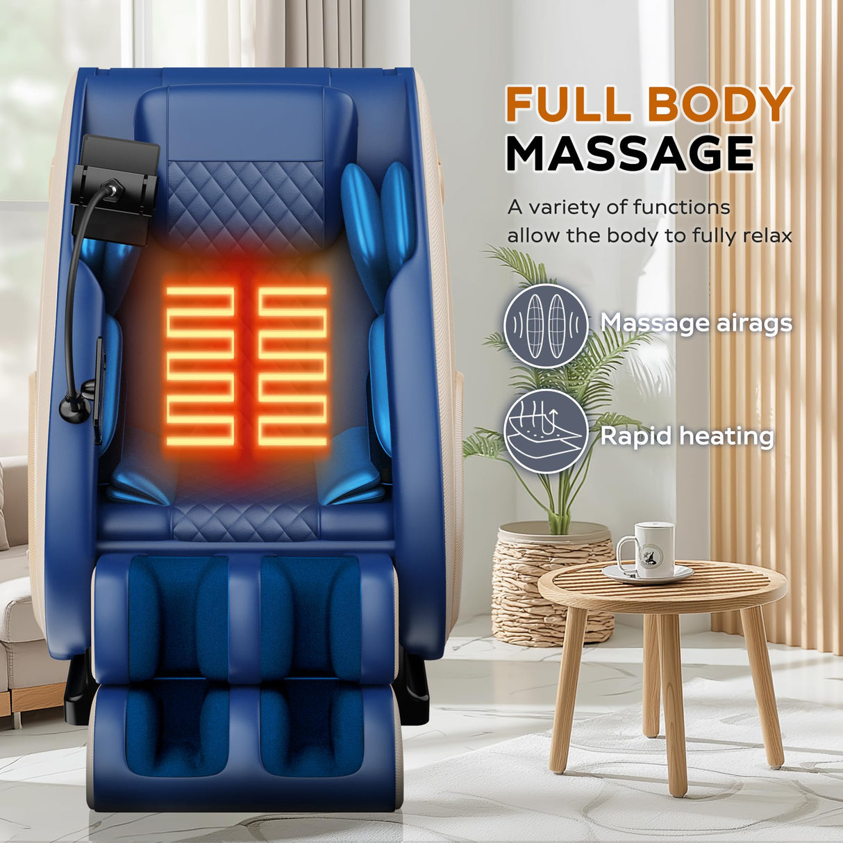 BILITOK Full Body Massage Chair Recliner with Zero Gravity, Heating, Bluetooth Speaker, Air Compression, Blue BILITOK