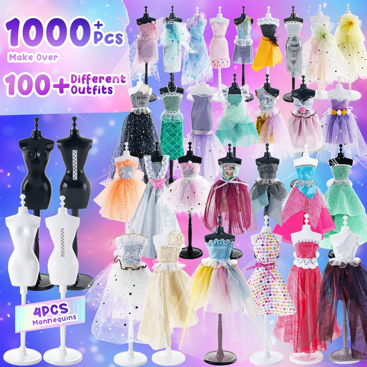1000+ PCS Fashion Designer Kits for Girls - Sewing Kit with 4 Mannequins - DIY Arts and Crafts Kit Doll Clothes Making Set - Designer Dress Girls Toys for Age 6 7 8 9 10 11 12+ Year Old Gifts Aowjoy